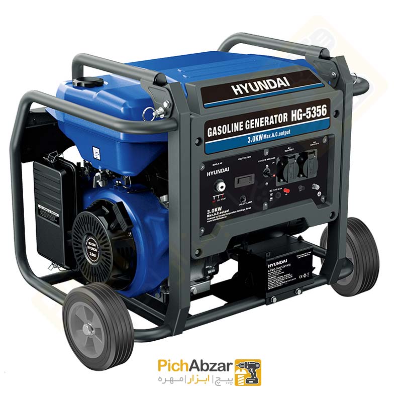 موتور برق بنزینی 3 کیلووات دو چرخ هندلی و الکتریک استارت هیوندای مدل HG-5356